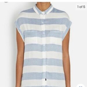 Rails Britt Rolled Short Sleeve Button Down Shirt White & Blue Stripes Sz XS